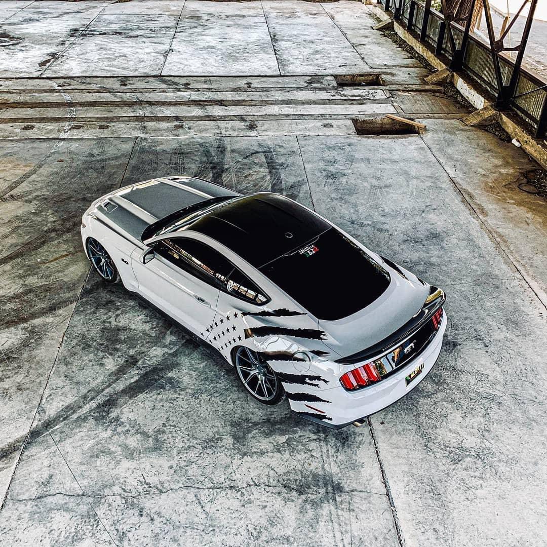 Mustang GT — custom flag wrap with tattered finish